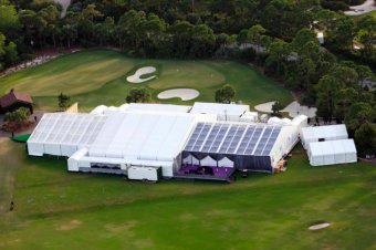 Aerial view associated with the luxurious reception and banquet area.