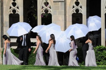 Bridesmaids seen going into the wedding party of baseball star jordan and Yvette Prieto.