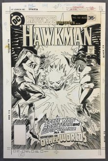 Signed original cover art for ‘Hawkman No. 103, ’ a product simply one of the massive comic collection of legendary comic book singer Joe Kubert. Philip Weiss Auctions image