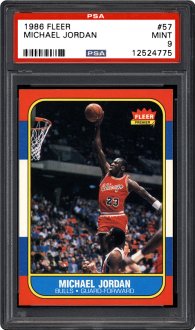 The grand award in PSA's hand out of Chicago activities icons memorabilia on 2015 National Sports Collectors Convention is this 1986 Fleer #57 novice card of jordan graded PSA Mint 9.