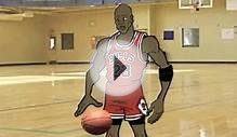 Michael Jordan drawing cartoon dribbling basketball